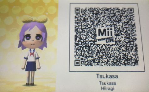 Mii Qr Codes Tomodachi Life Cute, Mii Qr Codes Anime, 2000s Nastolgia, Cute Mii Qr Codes, Tomodachi Life Qr Codes Male, Mii Qr Codes Tomodachi Life, Tsukasa Lucky Star, Tomodachi Life Qr Code, Mii Qr Codes