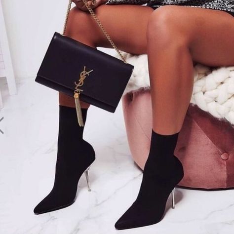 Chic High Heels, Booties Outfit, Sock Booties, Chic Heels, Socks And Heels, Favorite Boots, Shoe Boutique, Girly Fashion, Sneaker Heels