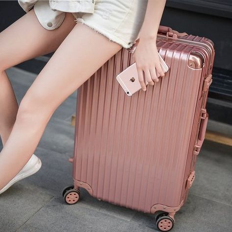 Rose gold aluminum frame trolley suitcase caster 24 inch 26 children travel luggage board chassis Male 20 Hard Case Cute Suitcases, Cute Luggage, Gold Everything, Old Suitcases, Food Decor, Best Carry On Luggage, Vintage Suitcase, Suitcase Packing, Bag Suitcase