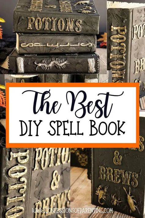 The Best DIY Spell Book Spellbook Diy, Diy Halloween Books, Diy Spell Book, Diy Halloween Spell Book, Halloween Spell Book, Halloween Spells, Spell Books, Festa Harry Potter, Anniversaire Harry Potter