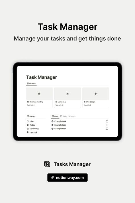 Take control of your tasks with Notion Template Find it difficult to keep all the tasks in your head? Use this Notion Task Manager to become more organized and productive in your daily life. Create and assign your task, and get things done. #notion #notiontemplate #notionaesthetic #notiontemplateidea #notiondashboard Notion Task Manager, Notion Ideas, Meal Prep Planner, Task Manager, Digital Organization, Notion Templates, Small Business Planner, Life Management, Dashboard Template