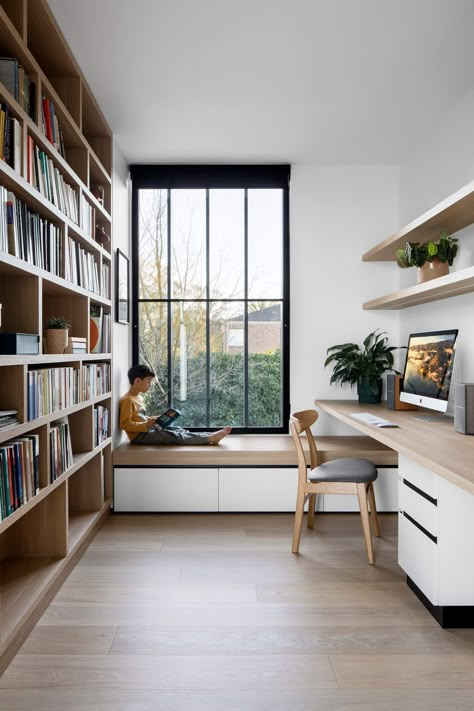 Home Study Rooms, Window Seat Design, Modern Home Offices, Study Room Design, Small Home Offices, Office Nook, Study Nook, Office Guest Room, Built In Desk