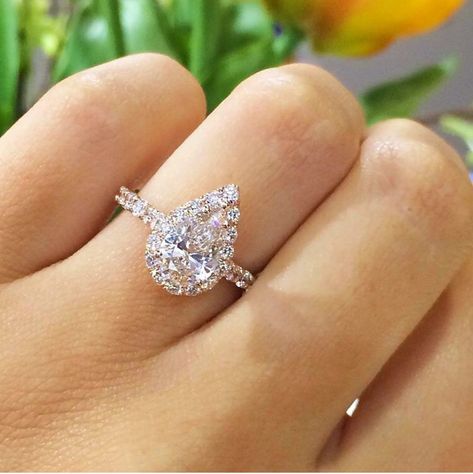 pear shaped ring Wedding Rings Teardrop, Ring Inspiration, Rose Gold Diamond Ring Engagement, Best Engagement Rings, Dream Engagement Rings, Rose Engagement Ring, Book Illustrations, Halo Engagement Rings, Wedding Fashion