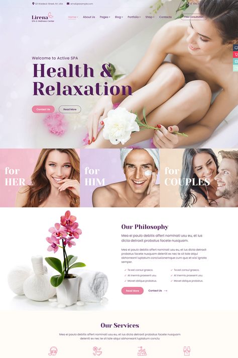 Lirena is a WordPress theme specifically crafted for spa and beauty centers, catering to businesses in the wellness and beauty industry. Website Branding Design, Spa Flyer, Layout Web, Online Web Design, Modern Design Trends, Spa Hair, Wordpress Developer, Fresh Beauty, Website Ideas