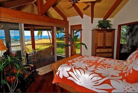 ☆P I N T E R E S T : @radteenager_☆ Hawaiian Bedroom, Hawaiian House, Hawaiian Home Decor, Tropical Interiors, Hawaiian Homes, Tropical Interior, Tropical Bedrooms, Tropical Living, Hawaiian Decor