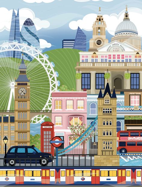 London Illustration Art, Travel Language, London Illustration, London Theme, Study In London, Punch And Judy, Cute Bunny Cartoon, Summer Poster, London Aesthetic