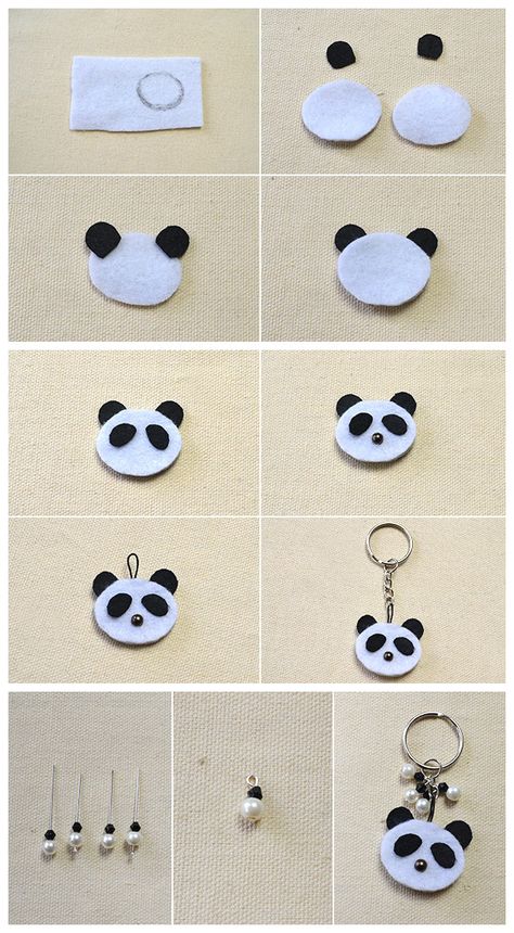 #Beebeecraft tutorials on making black and white #panda felt #keychain Kids Keychain Craft, Panda Bear Crafts, Panda Gift Ideas, Black And White Keychain, Panda Crafts, Beebeecraft Tutorials, Panda Craft, Felt Keyring, White Keychain