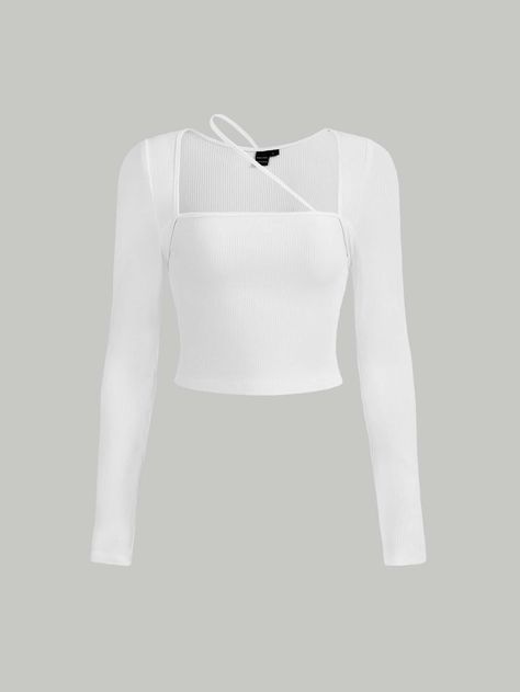 White Stylish Tops, Knit Tees, Rib Knit, Crop Tops, Wardrobe, White, Fashion Outfits, Knitting, Clothes