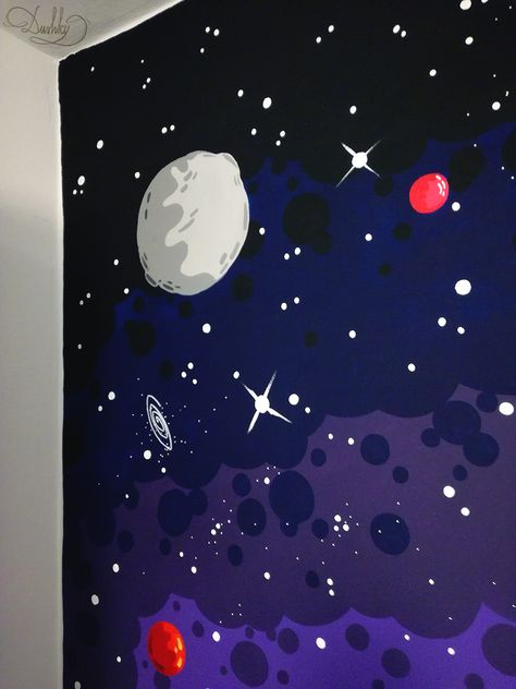 Space Wall Painting Bedroom, Space Mural Art, Outer Space Mural, Scene Kid Room, Astronomy Room, Space Wall Painting, Wall Painting Ideas Bedroom Teenager, Space Vbs, Space Wall Mural