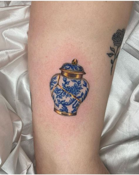 Blue Porcelain Tattoos, Chinese Porcelain Pattern Tattoo, Blue Ceramic Tattoo, Blue Pottery Tattoo, Fine China Tattoo Design, China Blue Tattoo, Blue And White Porcelain Tattoo, Blue And White China Tattoo, Porcelain Vase Tattoo