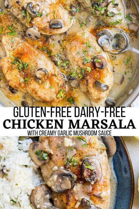 Chicken Recipes Dairy Free, Gluten Free Dairy Free Dinner, Dairy Free Recipes Dinner, Gluten Free Italian, Cultured Butter, Chicken Mushroom Recipes, Marsala Chicken Recipes, Gluten Free Noodles, Dairy Free Dinner