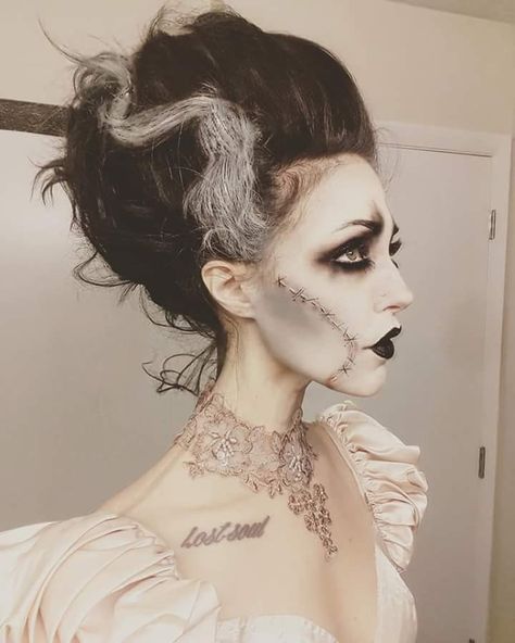 Bride Of Frankenstein Dress, Bride Of Frankenstein Makeup, Frankenstein Makeup, Bride Of Frankenstein Halloween, Bride Of Frankenstein Costume, Makeup Zombie, Frankenstein Costume, Fantasy Make-up, Halloweenský Makeup