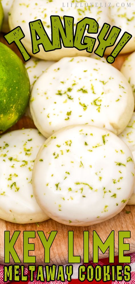 Soft, buttery cookies loaded with key lime flavor - perfect for summer! These key lime meltaway cookies are easy to make and so delicious. Key Lime Meltaway Cookies, Keylime Shortbread Cookies, Keylime Recipe, Lime Recipes Baking, Key Lime Cookies Recipe, Lime Recipes Dessert, Lime Cookies Recipes, Keylime Cookie, Wedding Cookie Recipes