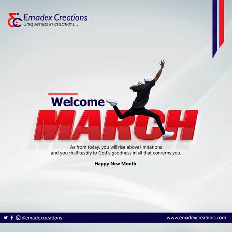 Happy New Month to the month of MARCH #march Service: Flyer Design by : @emadexcreatios DM or Contact us at 07032115036 FOR YOUR 🎯 Graphics Design 🎯 Website Design 🎯 Social Media Management 🎯 Digital Marketing ©️Emadex Creations ....Uniqueness in Creations #emadexcreations #graphicdesign #Illustration #Branding #digital #graphics #designs #Illustrator #Adobe #website #socialmedia #media #Photoshop #marketing #followers #likes #follow #creative #love Happy New Month March, New Month Design Flyer, Happy New Month Images, Happy New Month Flyer Design, Service Flyer Design, New Month Flyer, New Month Wishes, New Month Quotes, Month Quotes