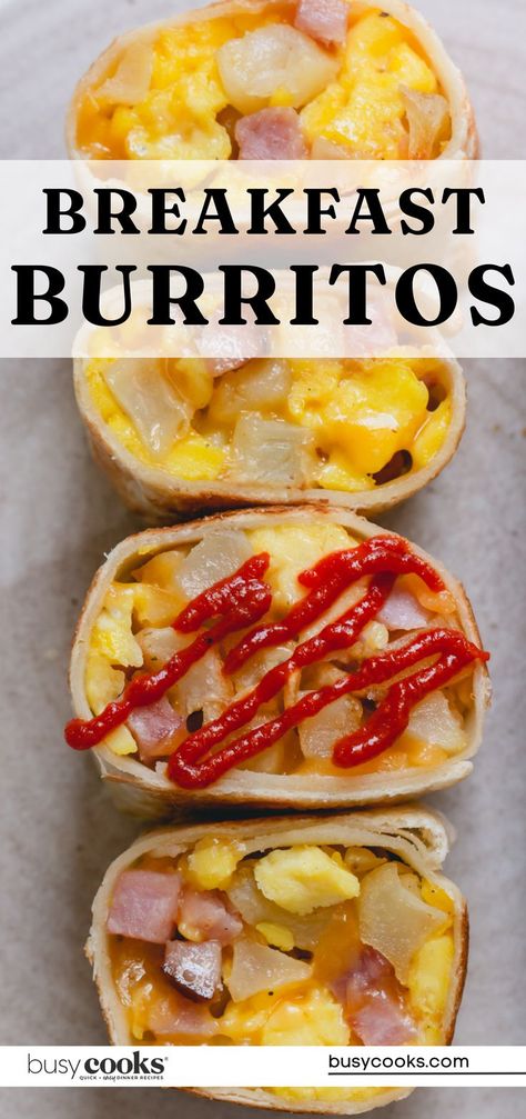 Make the burritos, roll them in foil, and pop them in the freezer! Then when you need a hot breakfast in a hurry, just pull one out and zap it in the microwave. Breakfast has never been easier. Best Breakfast Burritos, Egg Burrito, Freezer Burritos, Make Ahead Breakfast Burritos, Microwave Breakfast, Freezer Breakfast Burritos, Savory Ham, Chicken Freezer Meals, Ham Potato