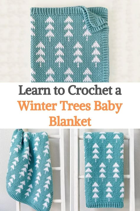 Mountain Blanket Crochet Pattern, Crochet Tree Blanket Pattern Free, Crochet Forest Baby Blanket, Mountain Baby Blanket Crochet, Mountain Blanket Crochet, Crochet National Park, Mountains Crochet Blanket, Woodland Baby Blanket Crochet Pattern, Forest Baby Blanket Crochet