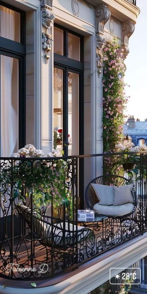 Parisian Terrace, French Balcony Ideas, Modern French Chateau, Ruffle Shower Curtain, Decorating For Beginners, Parisian Balcony, Colonial Interior Design, Shower Curtain White, French Balcony