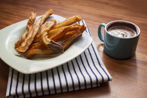 Sourdough Churros with Salted Sipping Chocolate Sourdough Churros, Spanish Dessert, Sipping Chocolate, Spanish Desserts, Discard Recipes, Cinnamon Sticks, French Toast, Cinnamon, Toast