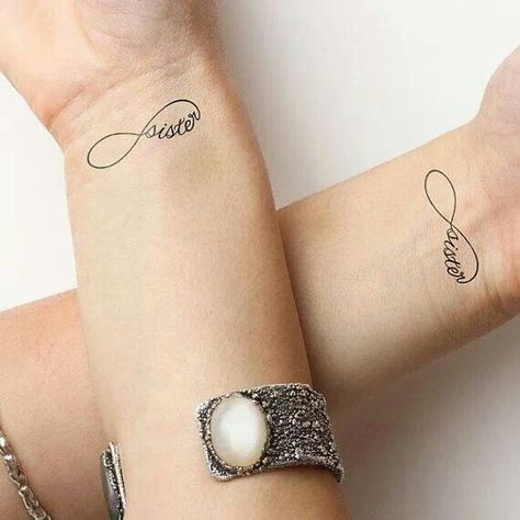 Friend Small Infinity Tattoos, Unique Sister Tattoos, Cute Sister Tattoos, Sister Tattoos For 2, Tattoos For 2, Small Sister Tattoos, Sister Tattoo Designs, Sisters Tattoo, Matching Sister Tattoos