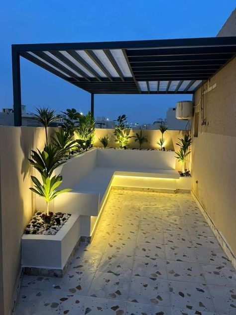 Rooftop Grill Design, Terrace Sitout Ideas, Terrace Garden Design Rooftop, Sitout Designs, Open Terrace Ideas, Rooftop Patio Design, Interior Design Videos, House Outer Design, Balcony Grill Design