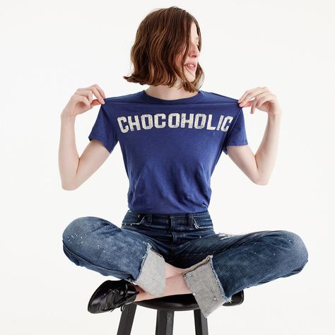 J.Crew Womens "chocoholic" T-Shirt (Size Gamine Style, J Crew Men, Birthday List, Graphic Top, Jcrew Women, Anthropology, Clothing Ideas, Chocolate Lovers, Outerwear Women