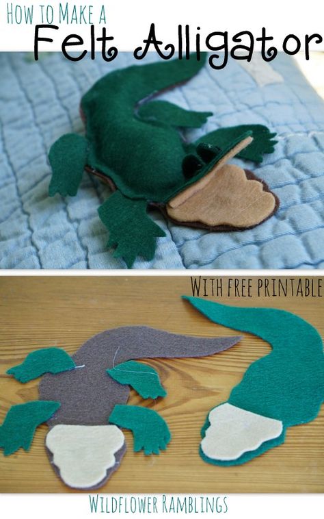 How to make a Felt Alligator {ABC Felt Animals} - Wildflower Ramblings Felt Alligator, Art Felting, Animals Together, Phonetic Sounds, Felt Mice, Felt Handmade, Felt Stories, Crafts Preschool, Felt Animal