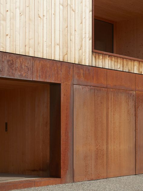 Corten Steel Facade Architecture, Corten Steel Architecture, Corten Facade, Corten Steel Facade, Timber Home Exterior, Steel Architecture, Steel Cladding, Wood Facade, Wooden Facade