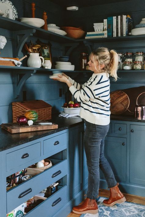 Our Farmhouse Pantry Reveal - Moody, Practical And Extremely Well-Used - Emily Henderson Bright Airy Kitchen, Airy Kitchen, Open Pantry, Pantry Inspiration, Farmhouse Pantry, Butler’s Pantry, Kitchen Counter Decor, Interior Windows, Emily Henderson