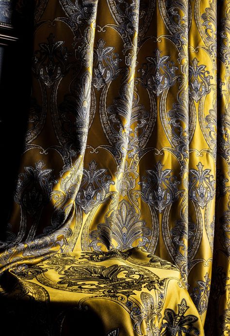 Gold Curtains Bedroom, Bronze Curtains, Luxury Drapery, Striped Bedroom, Patterned Curtains, Design Curtains, Curtains Door, Damask Curtains, Drury Lane