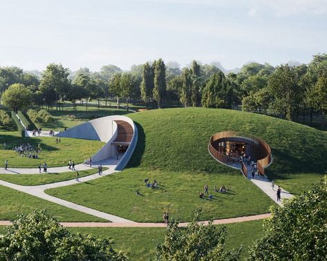 Light Pavilion, Earth Sheltered Homes, Radio Astronomy, Circular Stairs, Shell Structure, Earth Sheltered, Eco Architecture, University Of Manchester, Underground Homes