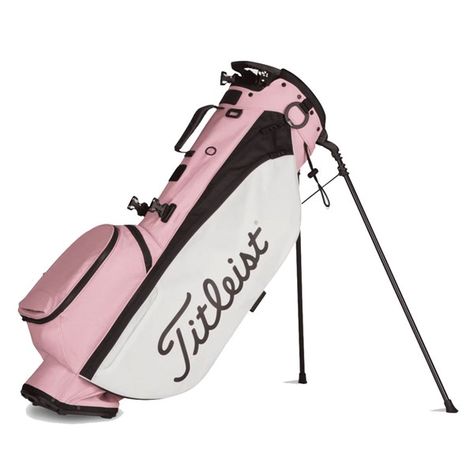 Titleist Ladies Camo Players 4 Pink Out Stand Bag - Special Collection - PINK OUT STYLE. PLAYERS 4 DESIGN.The new Pink Out Players 4 Stand Bag brings a stylish look to the popular Players 4 design. Made from premium heathered material, this design features a durable, lightweight construction, external drink pocket and high-grade aluminum legs.Premium heathered materialNEW Premium double strapQuick-access magnetic accessories pocketPlayer-preferred external water bottle pocketHigh-grade aluminum Pink Golf Clubs, Titleist Golf Bag, Golf Aesthetics, Vegas Aesthetic, Golf Aesthetic, Cute Golf Outfit, Golf Girl, Ladies Golf Bags, Golf Stand Bags