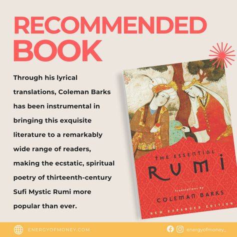 Coleman Barks' poetic translations have introduced Rumi's spiritual and uplifting verses to a wider audience.⁠
⁠
For those looking to explore the profound wisdom of this 13th-century Sufi mystic, The Essential Rumi is still the go-to collection. Discover the timeless words that continue to inspire readers around the world.⁠
⁠
Click the link in my bio to grab a copy of the book today.⁠
⁠
#RumiPoetry #SpiritualPoetry #SufiWisdom #MysticalWords #PoetryLovers #TheEssentialRumi #ColemanBarks #Poet... The Essential Rumi, Uplifting Verses, Rumi Poetry, Sufi Mystic, Rumi, Book Recommendations, Verses, Literature, Around The World