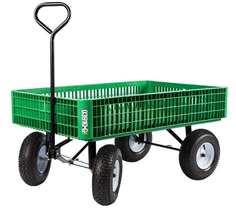 Farm Tuff 30-Inch by 46-Inch Crate Wagon with 5-Inch by 13-Inch Tires, Green/Grey/Blue Crate Garden, Corner Deck, Garden Wagon, Landscaping Equipment, Outdoor Cart, Beach Wagon, Utility Wagon, Bicycle Trailer, Garden Cart