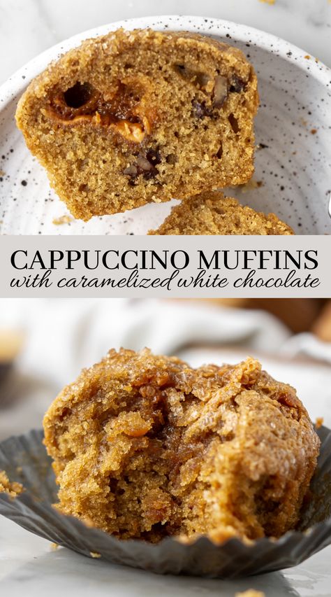 Cappuccino Muffins Recipes, White Chocolate Cappuccino, Cappuccino Muffins, Coffee Muffins, Caramelized White Chocolate, Chocolate Cappuccino, Cherry Bread, White Chocolate Recipes, Holiday Bread