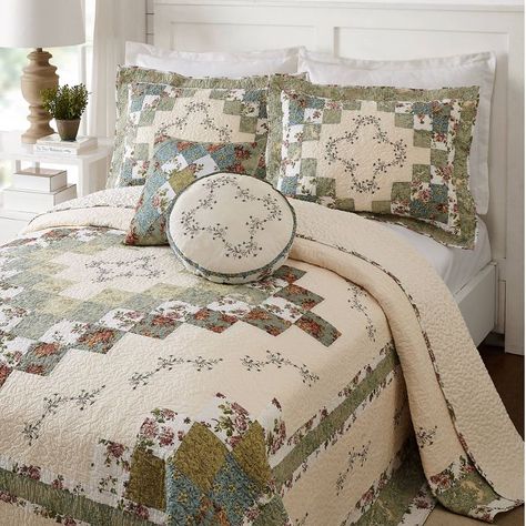 King Olivia Bedspread - Modern Heirloom : Target Round Decorative Pillows, Vine Embroidery, Floral Designs Arrangements, Patchwork Bedspread, Romantic Florals, Embroidery Motif, Queen Bedspread, Top Of Bed, Romantic Floral Print