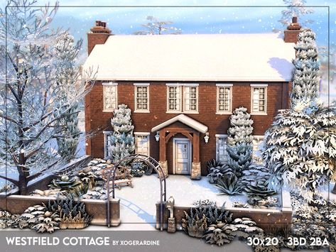 The Sims Resource - Westfield Cottage (NO CC) English House Sims 4, Sims Winter House, Sims 4 Lodge, Sims 4 English Cottage, Sims Cottage Core Cc, Sims 4 Cottage Interior, Sims 4 Scandinavian House, Sims 4 Winter House, Sims 4 Christmas House