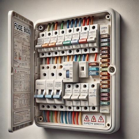 Installing a Fuse Box Installing a fuse box, also known as a consumer unit, is a critical part of setting up or upgrading an electrical system in a home or building. This task requires a good understanding of electrical systems and should ideally be performed by a licensed electrician to ensure safety and compliance with local electrical codes. Electric Fuse, Electrical Code, Boat Ideas, Home Improvement Projects, Electricity, Home Improvement, The Unit, Coding, London