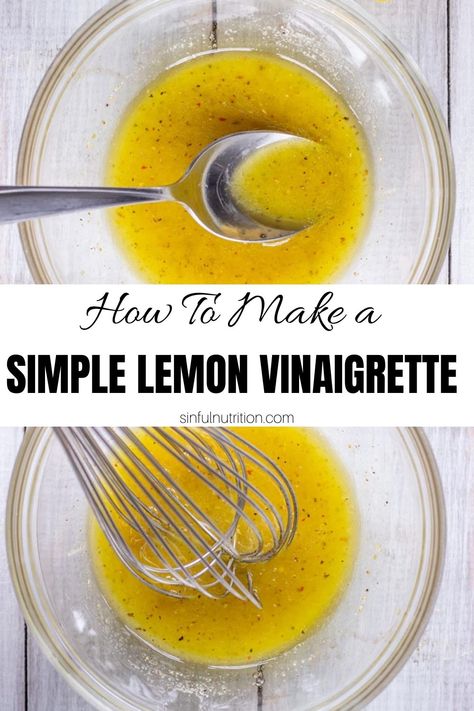 This simple honey lemon vinaigrette dressing takes a few minutes and ingredients to pull together. A light and bright way to jazz up a salad! | @sinfulnutrition #sinfulnutrition #homemadedressing #lemondressing Lemon Vinagrette, Lemon Vinegarette, Quick Chicken Marinade, Honey Salad Dressing, Lemon Vinaigrette Dressing, Homemade Salad Dressing Healthy, Healthy Spring Recipes, Honey Dressing, Diet Soup Recipes