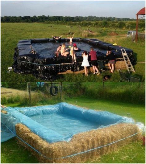 How To Build A Swimming Pool With Straw Bales 2 Hay Bale Pool, Homemade Swimming Pools, Homemade Pools, Building A Swimming Pool, Natural Swimming Ponds, Intex Pool, Diy Swimming Pool, Stock Tank Pool, Straw Bales