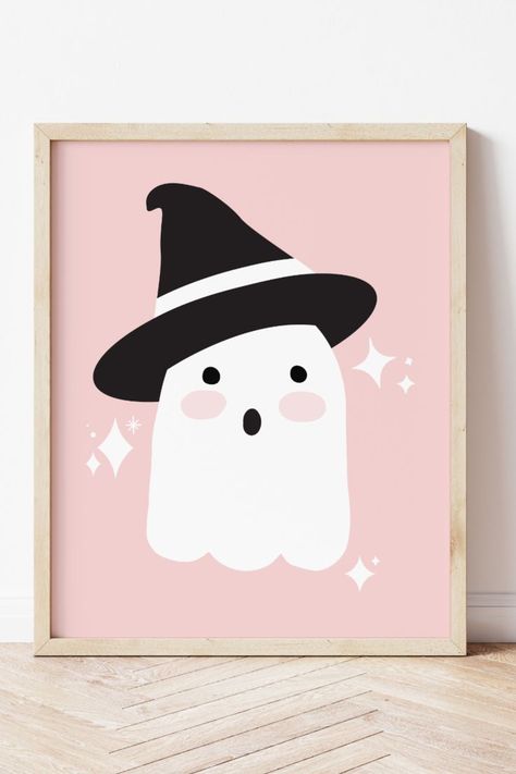 Pink Halloween Canvas, Pink Halloween Bathroom Decor, Pink Ghost Halloween Decor, Pink Ghost Blanket, Pastel Halloween Painting, Pink Halloween Prints, Pink Ghost Painting, Pink Ghost Decor, Pink Halloween Aesthetic Decor