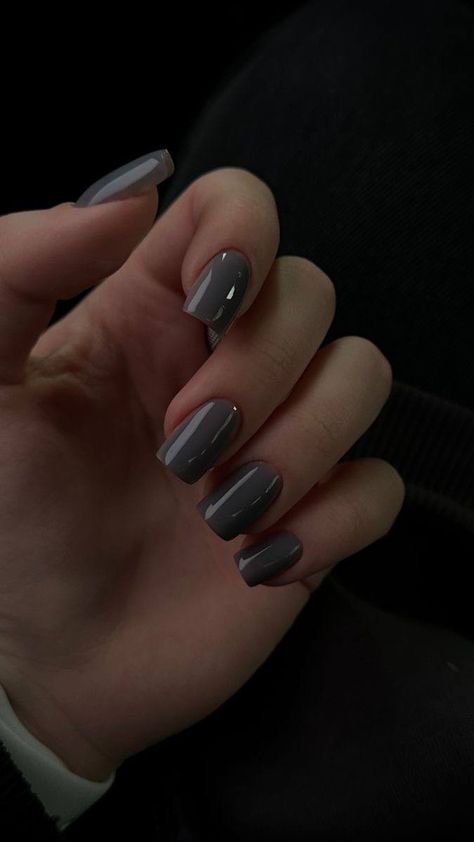 Short Grey Nails, Dark Grey Nails, Simple Elegant Nails, Nails Gray, Ballerina Nails Designs, Gray Nail, Tan Nails, Grey Nail, Grey Nail Designs