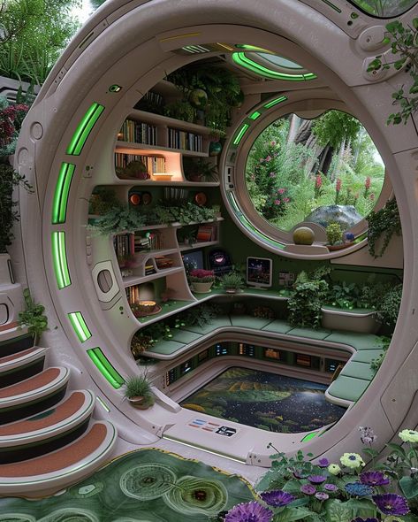 Solarpunk Room Decor, Solar Punk Building, Architecture And Interior Design, Fantasy Interior Design Concept Art, Solar Punk Room, Solar Punk Interior Design, Solarpunk Bedroom, Solarpunk Apartment, Solarpunk Building