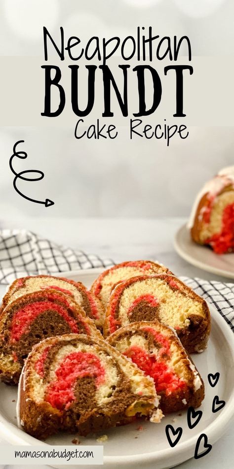 Neapolitan Bundt Cake Neapolitan Bundt Cake Recipe, Marble Bundt Cake Recipes Easy, Neapolitan Cake Recipe, Neapolitan Desserts, Neapolitan Bundt Cake, Neopolitan Cake, Neapolitan Cake, Marble Cake Recipes, Baked Sweets