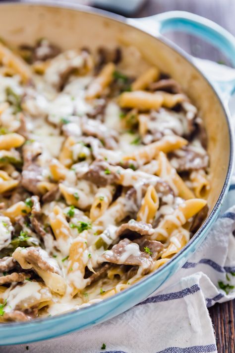 Shaved Steak Recipe, Philly Cheesesteak Skillet, Shaved Beef Recipe, Cheesesteak Skillet, Cheesesteak Sandwiches, Philly Cheese Steak Sandwich, Philly Steak, Steak Pasta, Leftover Steak