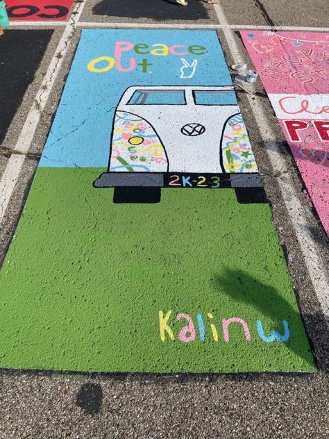 Hippie Parking Spot Painting, Painted Parking Spots Senior, Senior Spots, Senior Parking Spots, Parking Lot Painting, Senior 25, Senior Things, Senior Parking Spot, Parking Spot Painting