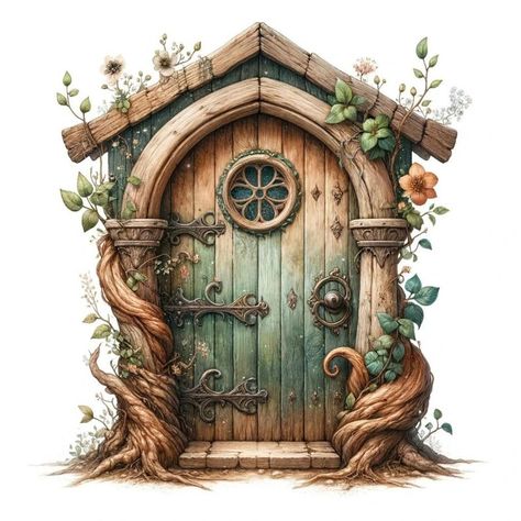 Digital Watercolor Fairy Doors Clipart, Instant Download for Junk Journal Covers & Fantasy Art Prints, Medieval Hobbit House, Commercial Use - Etsy Hobbit Interior, Fantasy Door Art, Fantasy Door, Hobbit Door Drawing, Hobbit Door Artwork, Fairy Door Watercolor, Fairy Door Designs, The Most Beautful Fairy Doors, Whimsical Cottage