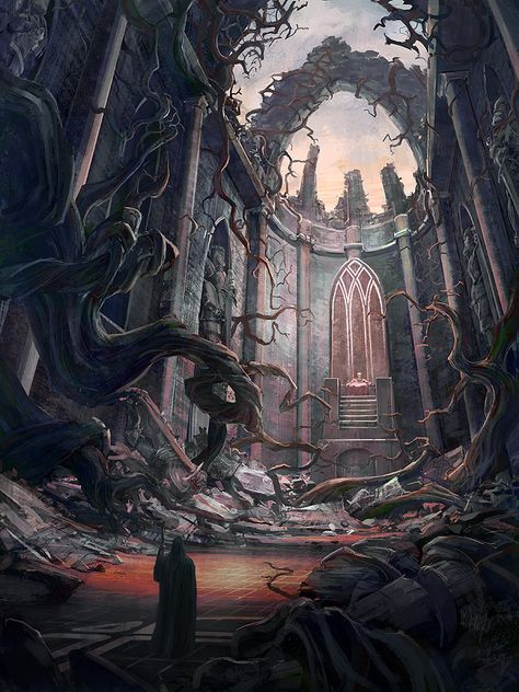 "King of Ruins" "Time will crumble even the mightiest empire..." Art Mat, Fantasy Setting, Fantasy Places, Fantasy Art Landscapes, Fantasy Concept Art, Arte Fantasy, 판타지 아트, Fantasy Inspiration, Fantasy Illustration