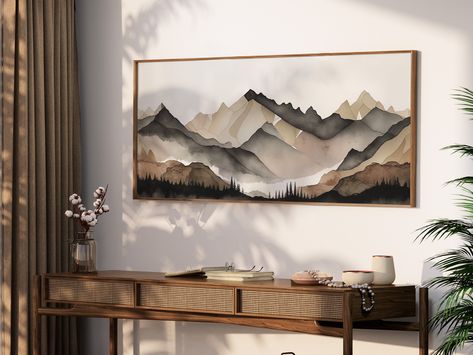 LakelzDecor Abstract Mountain Forest Wall decor, Wide Horizontal Landscape, Watercolor Wall Art, Large Minimalist Panorama, Beige and Gray Introducing our LakelzDecor Mountain Forest Wall Decor, a captivating addition to your home. This wide horizontal landscape print showcases a serene mountain forest scene in a minimalistic black and white watercolor style. With its large panorama size, it creates a stunning focal point on your wall. Elevate your space with the beauty of nature and the calming Horizontal Artwork Abstract, Large Mountain Wall Art, Horizontal Art, Dining Area Wall Decor Ideas, Forest Wall Decor, Horizontal Wall Art, Rustic Wall Art, Watercolor Walls, Mountain Art