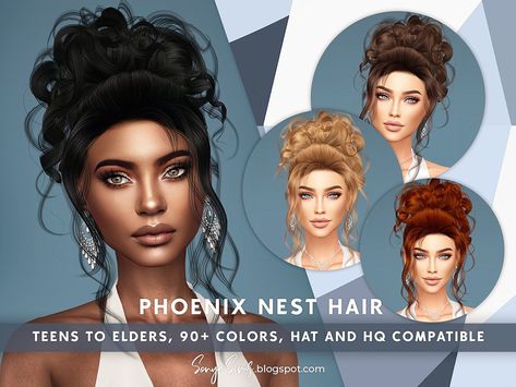 Sims 4 Messy Bun, Sims 4 Curly Hair, Hairstyles Female, Mexican Hairstyles, Sims 4 Cc Hair, Witch Hair, Die Sims 4, Mod Hair, Curly Bun