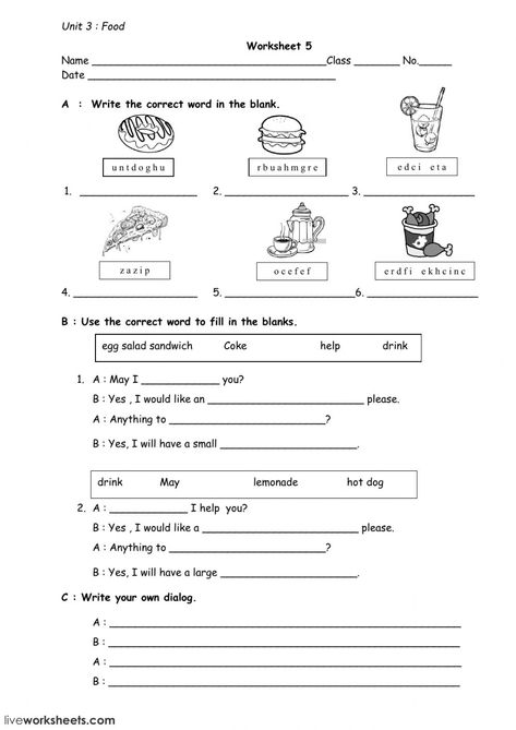 Food Worksheet, English For Beginners, Cholesterol Medications, The Worksheet, English As A Second Language (esl), Reading Worksheets, Esl Teaching, English As A Second Language, Order Food